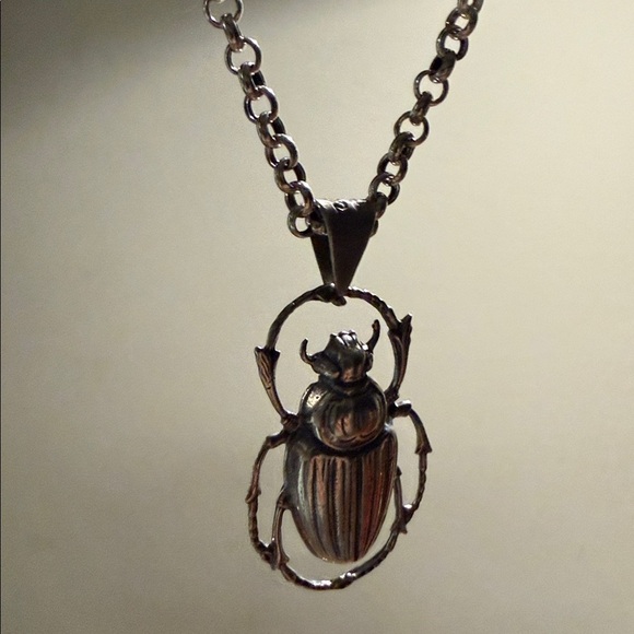 Sterling Silver large Beetle pendant 925